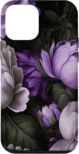 Vista 12 de Funda con estampado floral de flores de peonía púrpura y gris lavanda para iPhone 15