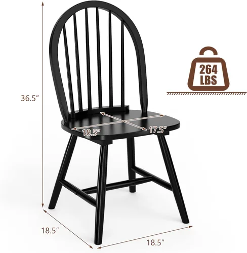 Vista 3 de Giantex Juego de 2 sillas de comedor de madera, sillas Windsor con patas de madera maciza, respaldo de eje alto, barras transversales en forma de H