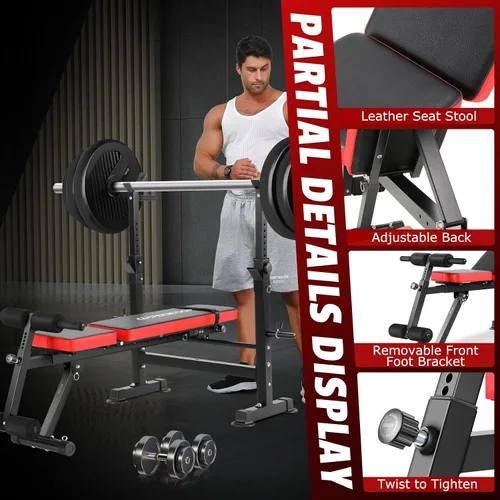 Vista 4 de OPPSDECOR 600lbs 6 in 1 Weight Bench Set with Squat Rack Foldable Bench Press with Removable Foot Catch Adjustable Workout Bench for Home Gym