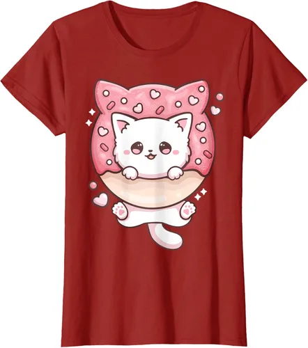Vista 47 de Camiseta Kawaii Cat Donut Anime Lover Otaku, Negro