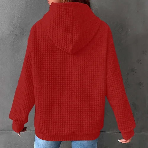 Vista 6 de ZunFeo Sudadera con capucha de gran tamaño para mujer, manga larga, con cordón, suéter de punto gofre con bolsillo, ropa de otoño a la moda