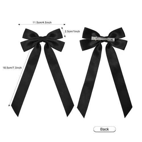 Vista 5 de Lazos de satén sedoso y pinzas de cocodrilo, soportes para cola de caballo de cinta negra, accesorios para el cabello para mujeres, niñas, niños