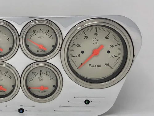 Vista 3 de Dolphin Gauges Compatible 1953-1955 Ford Truck 6 Gauge Dash Cluster Set, Programable, Aluminio Billet Pulido, Lentes Convexas, Movimientos Air Core