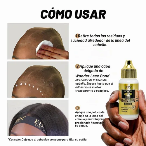 Vista 4 de Pegamento adhesivo – Sensible 1.13 onzas fluidas Secado rápido, sin residuos, fórmula de larga duración con protección de bordes para peluca