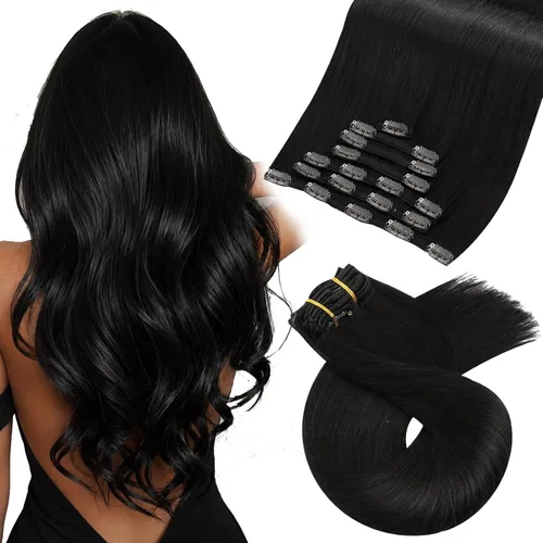 Vista 120 de Moresoo Extensiones de cabello humano con clip, balayage, color marrón oscuro a marrón dorado con clip, extensiones de cabello humano con clip, 5