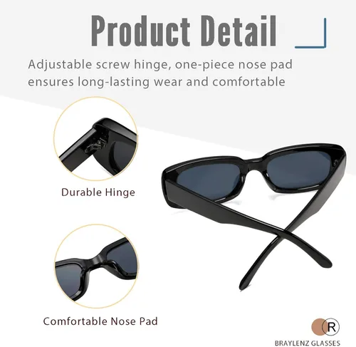 Vista 4 de 2 Pack Trendy Rectangle Sunglasses for Women Narrow Square Frame Shade 100% UV Blocking