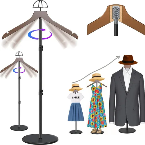 Vista 10 de Soporte para camisetas (negro, 44.5 pulgadas con soporte para sombreros, 1 unidad)