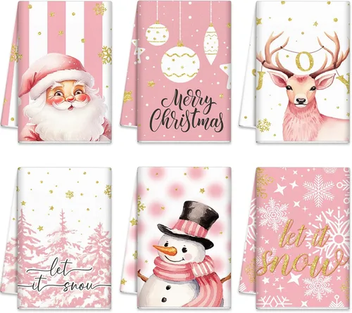 Vista 7 de FuWeave Toallas de Cocina Navideñas Beige Paños de Cocina con Árbol Navideño Toallas de Mano Decorativas Hello Winter Absorbentes Pelota de Guantes
