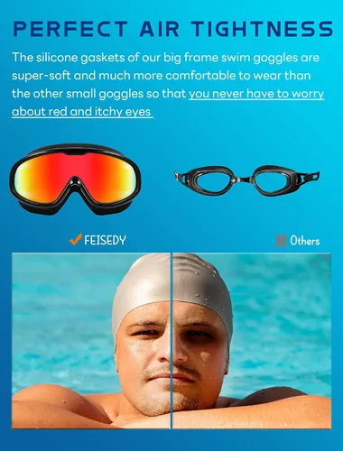 Vista 3 de FEISEDY Gafas de natación sin fugas, antivaho para piscina, para adultos, hombres, mujeres, jóvenes, visión clara de 180°, UV400 B2389