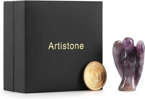 Vista 5 de Artistone Ángel de amatista de 2 pulgadas, ángel curativo de cristal tallado a mano, estatua de ángel guardián de bolsillo con caja de regalo