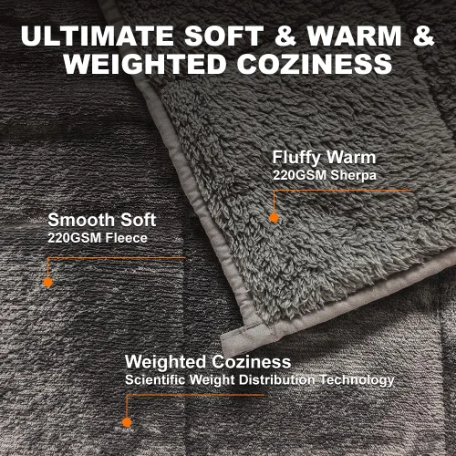 Vista 3 de Manta de forro polar Sherpa con peso de 15 libras, 60 x 80 pulgadas para adultos, manta de felpa esponjosa y mullida lavable y pesada, súper suave