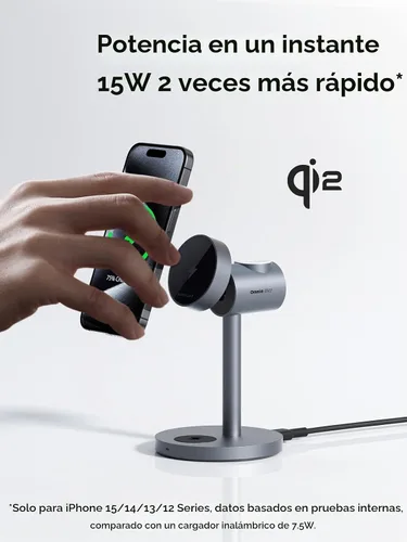 Vista 3 de MagFusion - Estación de carga 3 en 1 compatible con MagSafe, soporte de cargador inalámbrico magnético de 15 W, certificado Qi2, para iPhone