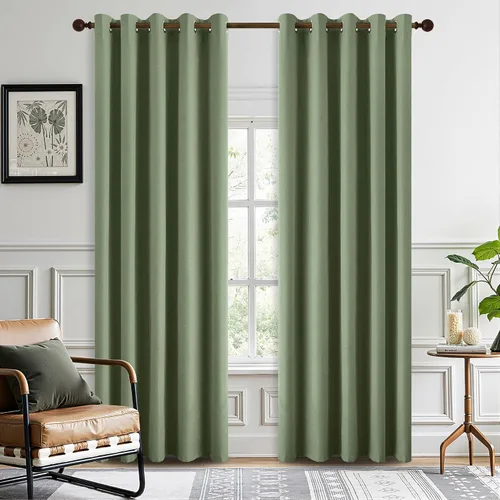 Vista 66 de DONREN Cortinas opacas completas para dormitorio, aislamiento térmico y reducción de ruido, cortinas de lino con ojales para sala de estar y Negro