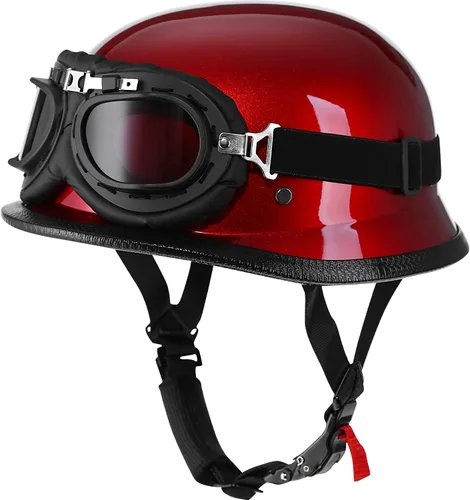 Vista 7 de Yesmotor Casco de motocicleta alemana de media carcasa con gafas de ciclismo - Aprobado por DOT