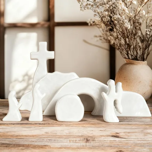 Vista 9 de NEROSUN - Juego de escenas de la Natividad, 13 figuras de madera en miniatura de la Sagrada Familia y el pesebre, figuras minimalistas, bohemias