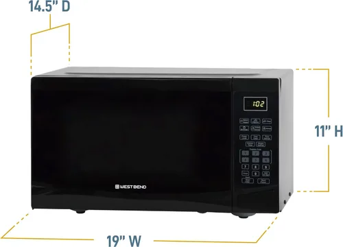 Vista 7 de Horno microondas West Bend WBMW92B de 900 vatios, compacto con 6 configuraciones pre-cocción, descongelamiento rápido, panel de control electrónico