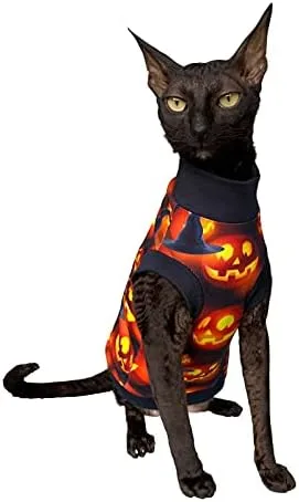 Vista 6 de Camiseta de gato sin pelo Luciano's Halloween para Sphynx y gato desnudo (grande)