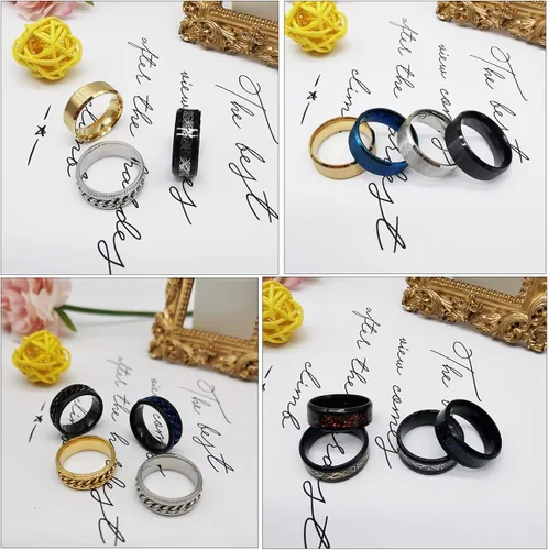 Vista 7 de MOZAKA Juego de 12 anillos giratorios de cadena de acero inoxidable de 0.315in para hombres y mujeres, patrón de dragón, pulido, boda, liberación
