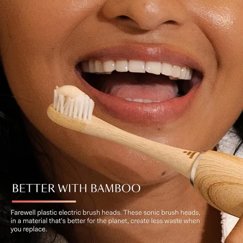 Vista 4 de Better & Better Cabezales de repuesto de cepillo de dientes sónico de bambú, se adapta solo al cepillo, cerdas a base de plantas, sin