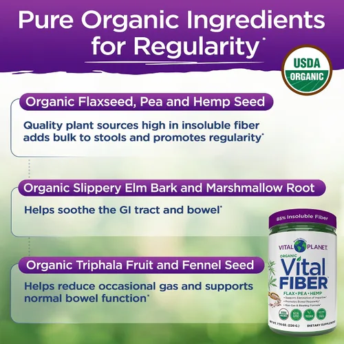 Vista 3 de Vital Planet - Polvo de fibra vital, suplemento de fibra soluble e insoluble con lino, guisante y cáñamo, suplemento dietético diario orgánico que