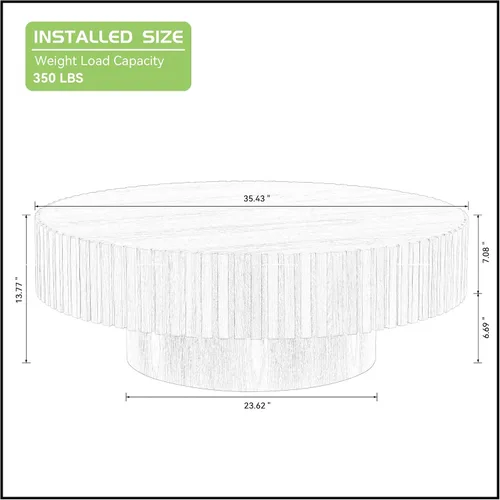 Vista 2 de KEVINSPACE Mesa de centro redonda de 35.43 pulgadas para sala de estar, pedestal de madera redonda, mesa de centro para sala, mesa de centro