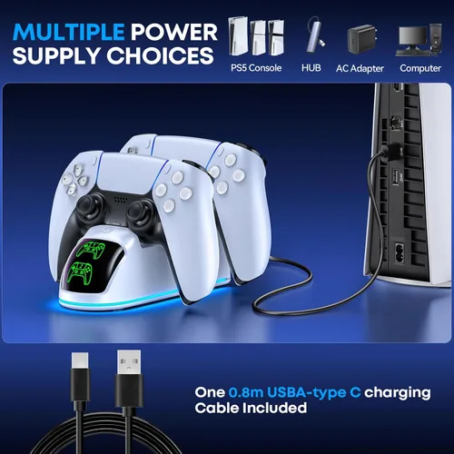 Vista 7 de OIVO PS5 Controller Charger Station Compatible with PlayStation 5 Dualsense & Edge Controllers, RGB PS5 Controller Charging Dock Holder Stand with