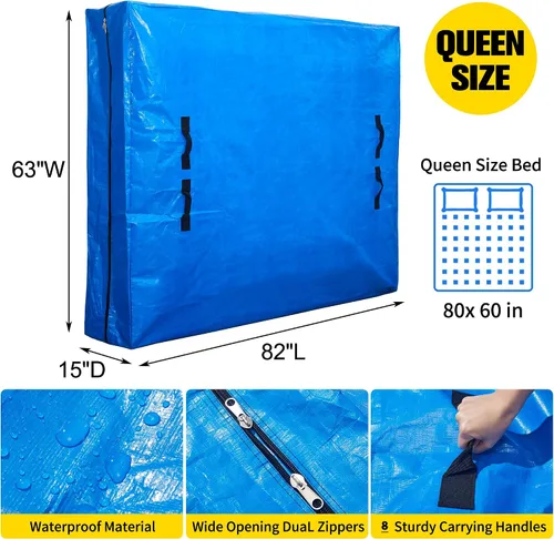 Vista 2 de Bolsa de colchón Queen para mudanza y almacenamiento impermeable - Bolsa de almacenamiento de colchón reutilizable extra gruesa - Bolsa