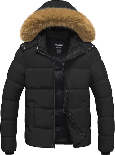 Vista 14 de Chaqueta acolchada para hombre, abrigo de invierno con capucha de piel, impermeable y resistente al viento, forro polar, 4 bolsillos