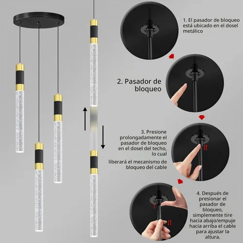 Vista 3 de Iluminación colgante moderna de 3 luces LED de cristal para isla de cocina, luz colgante regulable con control remoto 3000K-6000K para comedor sobre