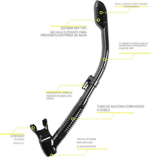 Vista 2 de Cressi Adult Diving Dry Snorkel with Splash Guard and Top Valve - Supernova Dry: Designed in Italy