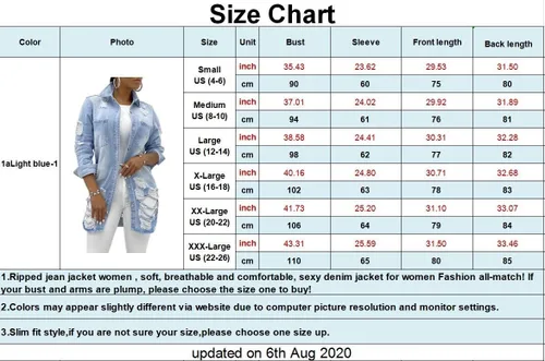 Vista 3 de SeNight Chaqueta de manga larga para mujer, con dobladillo, deshilachada y de jean, estilo camionero