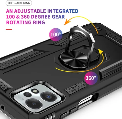 Vista 5 de Funda para Moto G Power 5G 2023 con protector de pantalla HD, funda protectora de grado militar con anillo (negro)