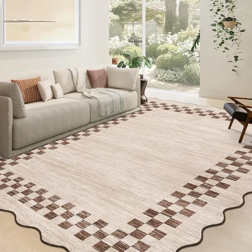 Vista 86 de GarveeHome Alfombra lavable de 5 x 7 pies para sala de estar, alfombra Beige festoneado