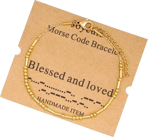 Vista 203 de JoycuFF Pulseras inspiradoras de código morse para mujeres, cuentas de plata, joyería con mantra de motivación, regalos para ella