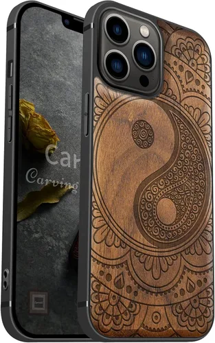 Vista 24 de Carveit Funda magnética de madera para iPhone 13 [madera natural y TPU suave negro] Funda protectora de madera única y elegante a prueba de golpes