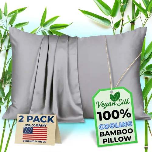 Vista 12 de Fundas de almohada 100% viscosa derivada de bambú - Funda de almohada refrescante - Tamaño estándar, crema, juego de 2 con cremallera
