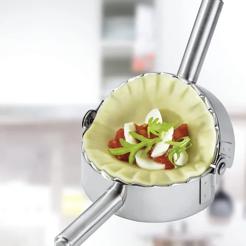 Vista 3 de Küchenprofi Máquina para hacer ravioles, Pierogi y albóndigas, prensa de pasta y pastelería de acero inoxidable 18/8, perfecta para moldear y sellar