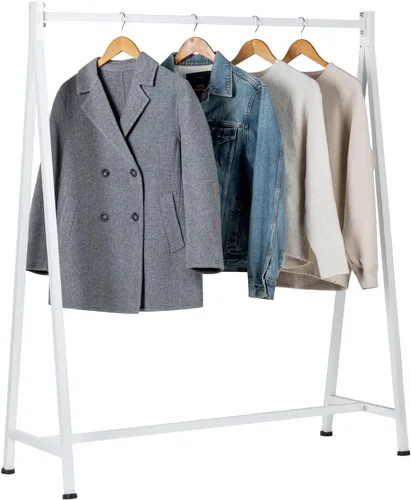 Vista 9 de MyGift Percheros de ropa modernos de metal resistente de 47 pulgadas con marco en A para colgar ropa, percheros independientes de grado comercial