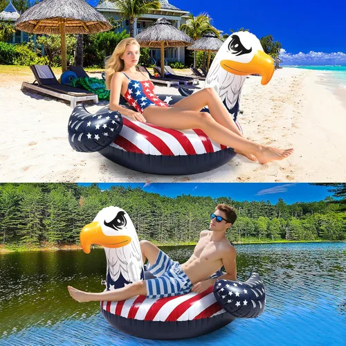 Vista 7 de Flotador patriótico de la bandera estadounidense águila para piscina, flotadores de piscina del 4 de julio, divertido animal de pájaro calvo águila