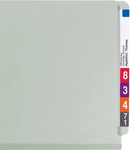 Vista 7 de Smead Carpeta de clasificación con pestañas finales 100% recicladas, 2 divisores, expansión de 2 pulgadas, tamaño legal, gris/verde, 10 por caja