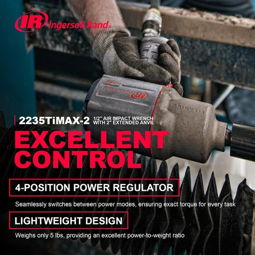 Vista 3 de Ingersoll Rand 2235TiMAX-2 - Llave de impacto neumática de yunque extendido de 1/2 pulgada, par de torsión máximo de 900 libras-pie, gris
