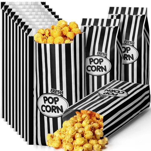 Vista 12 de Sherr 1000 Piezas Bolsas de Palomitas de Maíz de 1 Onza a Granel Negras con Rayas Retro Desechables para Noches de Película Navidad Circo Carnaval