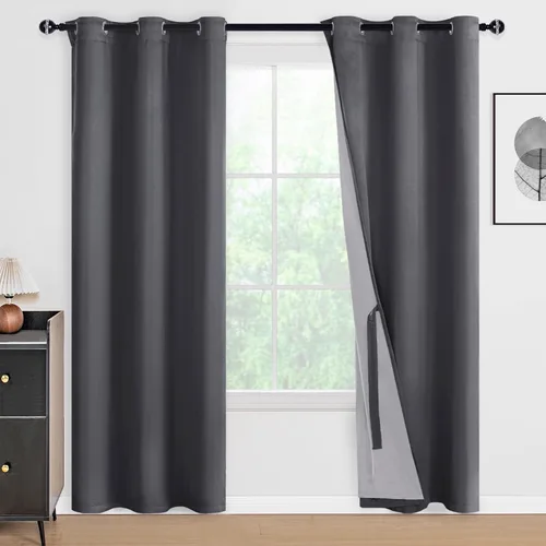 Vista 161 de DWCN - Cortinas 100% opacas para dormitorio con forro negro, cortinas de ventana de doble capa con aislamiento térmico que oscurecen toda la Azul