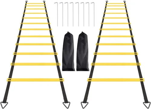 Vista 8 de Juego de 1/2/4 escaleras, 12 peldaños de agilidad, escalera de entrenamiento con estacas de acero y bolsa de transporte para fútbol, entrenamiento