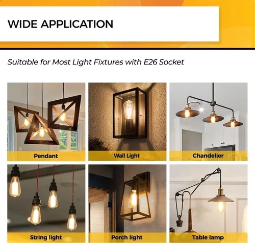 Vista 6 de Hizashi - 6 bombillas led Edison E26 equivalentes a 60 W, no regulables, 2,700 K, blanco cálido, CRI superior a 95, ST19, vintage, base E26, 700
