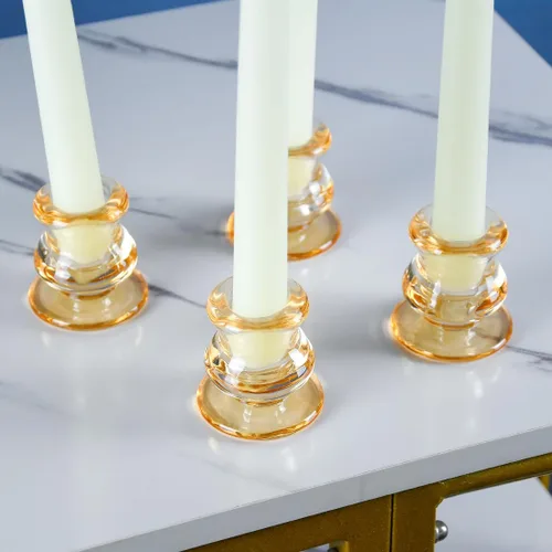 Vista 4 de Portavelas de cristal ámbar, juego de 12 portavelas cónicos para bodas, decoración y comedor