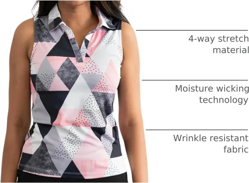 Vista 24 de YATTA GOLF Polo de golf sin mangas para mujer, absorbe la humedad, cuello en V, para golf, entrenamiento, golf