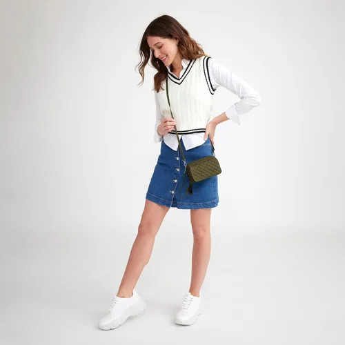 Vista 5 de Bolso cruzado todo en uno de algodón para mujer con protección RFID