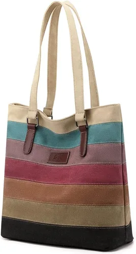 Vista 8 de Bolsa cruzada de lona multicolor a rayas con diseño entramado para mujer Striped, Lattice, Shoulder, Purse, Bag, Striped