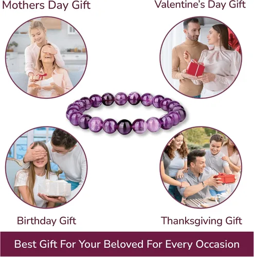 Vista 135 de Crystal Vibe Pulseras de cuentas de 0.315 in para mujeres y hombres, pulseras de cristal con piedras preciosas naturales, tamaño elástico ajustable